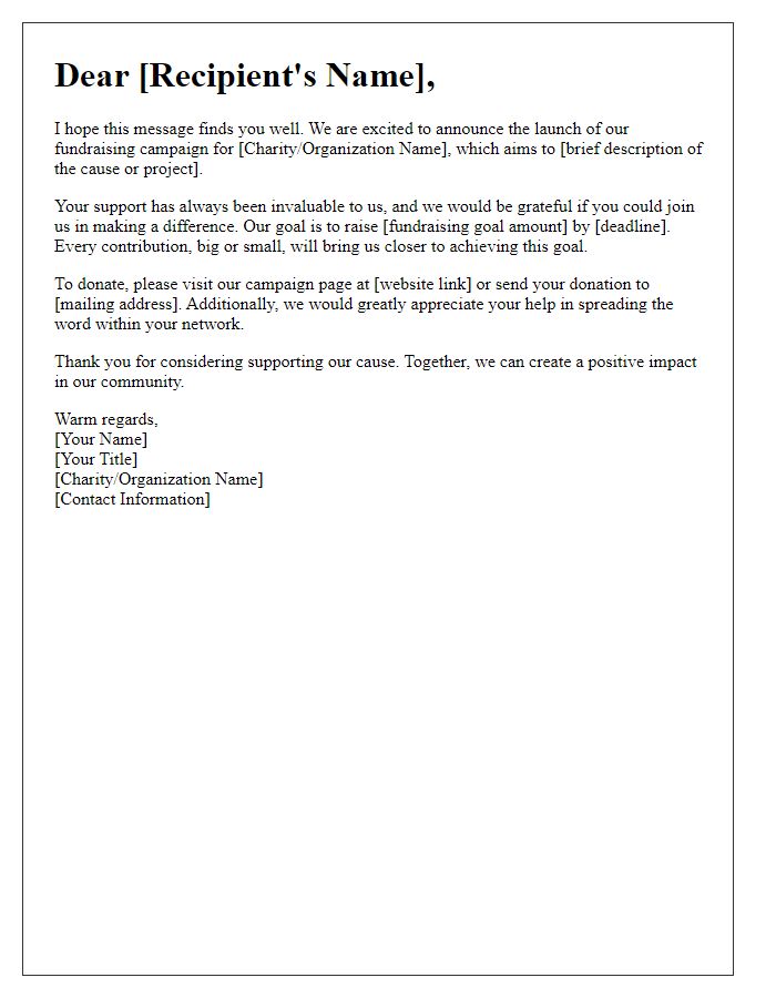 Letter template of charitable fundraising campaign start