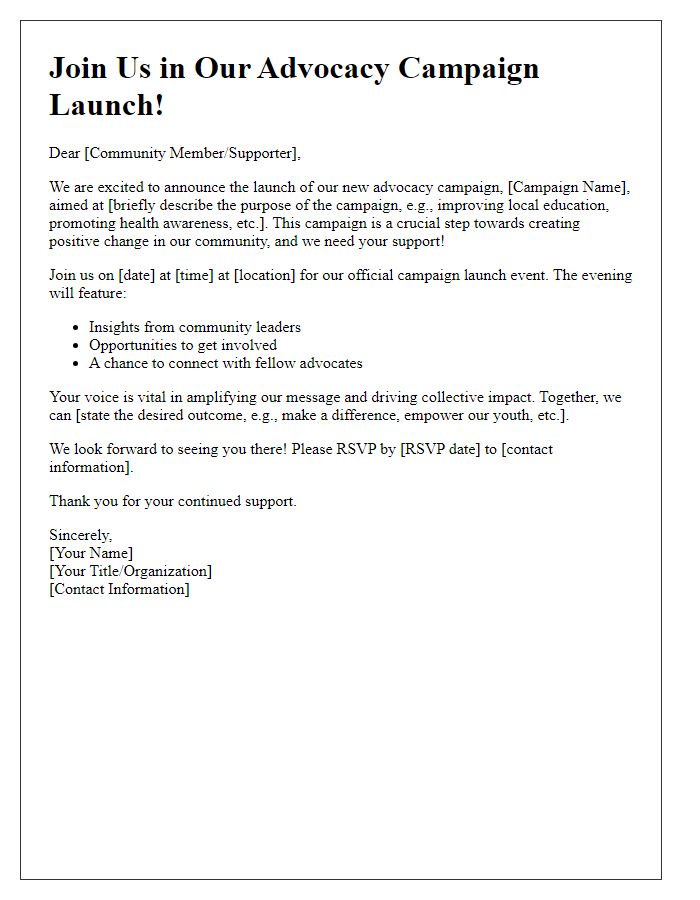 Letter template of advocacy campaign launch for community engagement