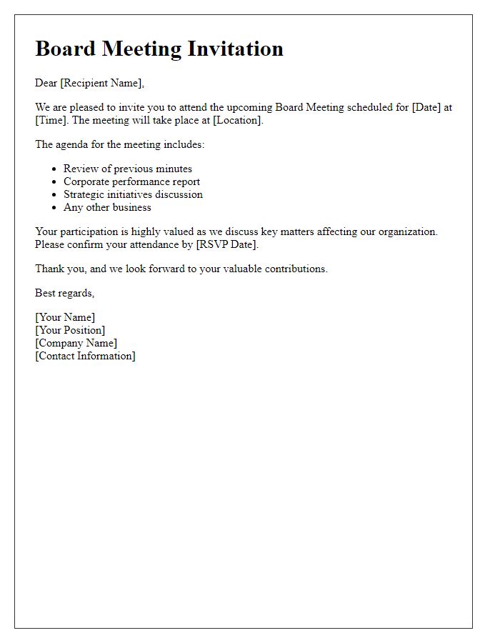 Letter template of board meeting corporate engagement invitation