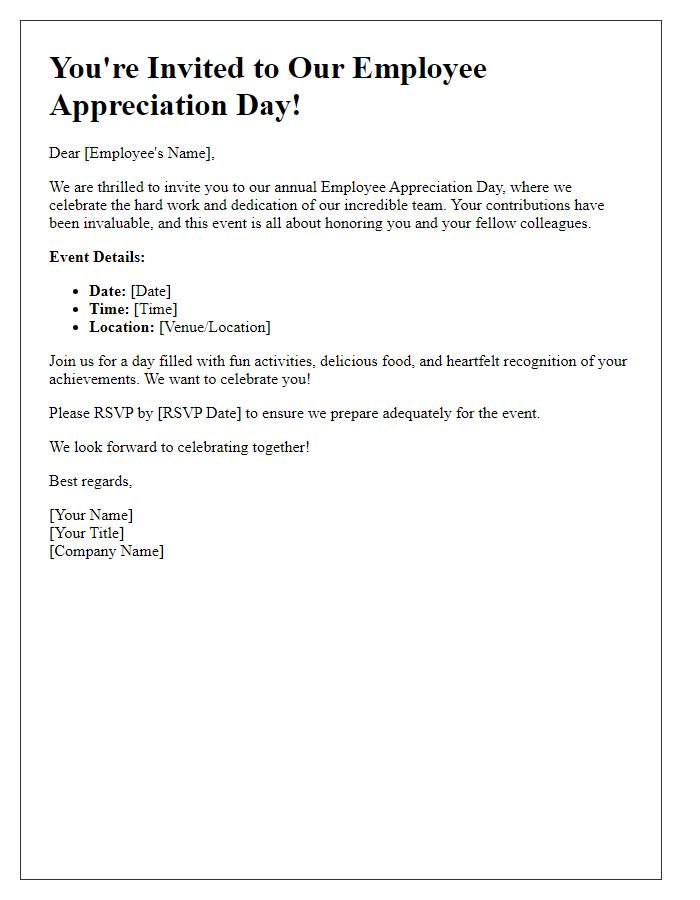 Letter template of employee appreciation corporate engagement invitation