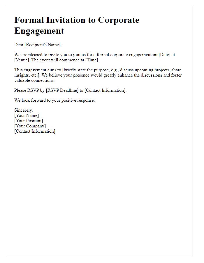 Letter template of formal corporate engagement invitation