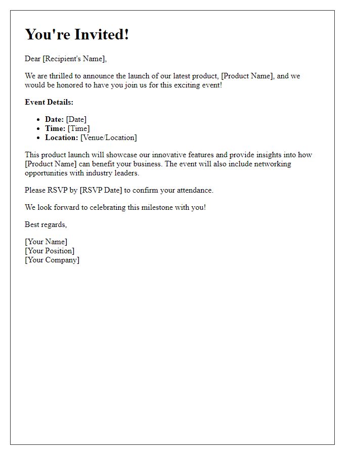 Letter template of product launch corporate engagement invitation