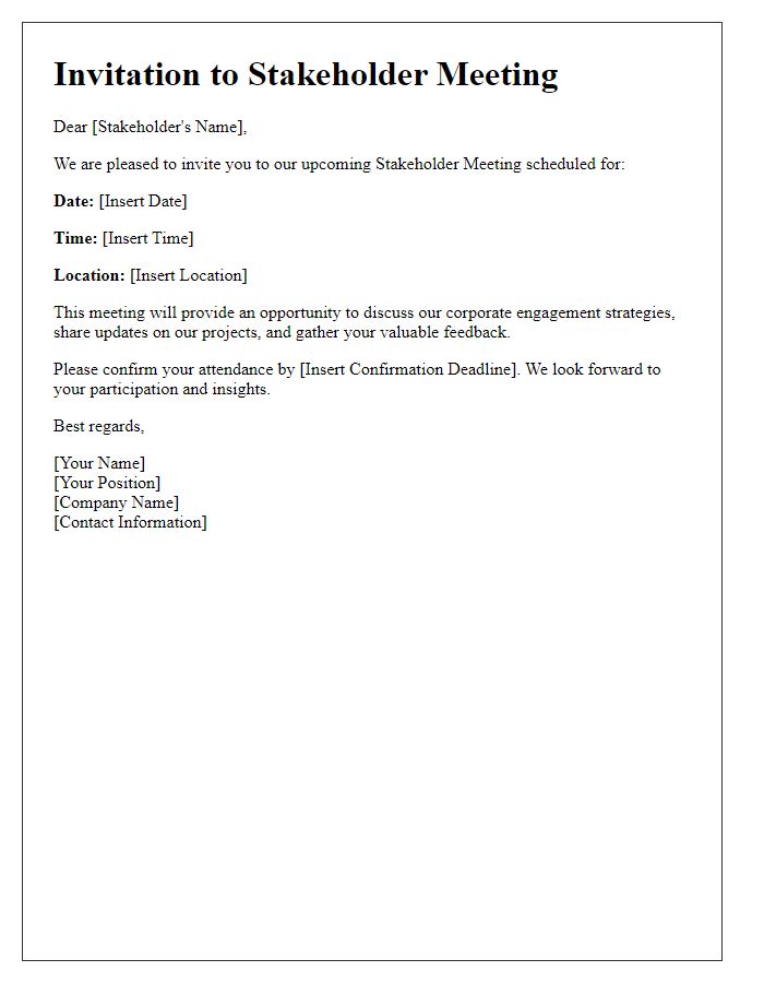 Letter template of stakeholder meeting corporate engagement invitation