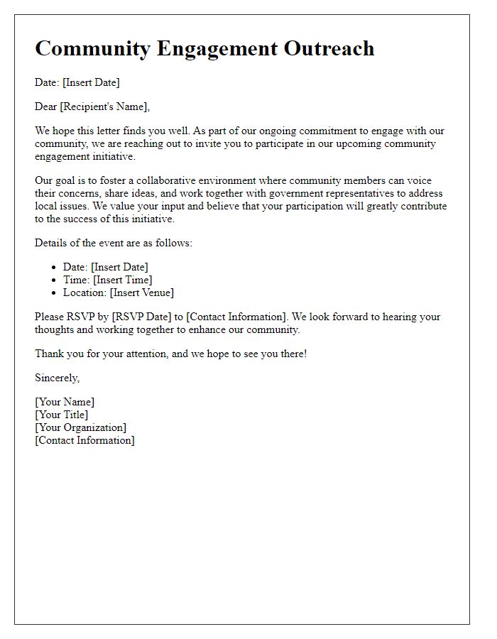 Letter template of government relations outreach for community engagement.