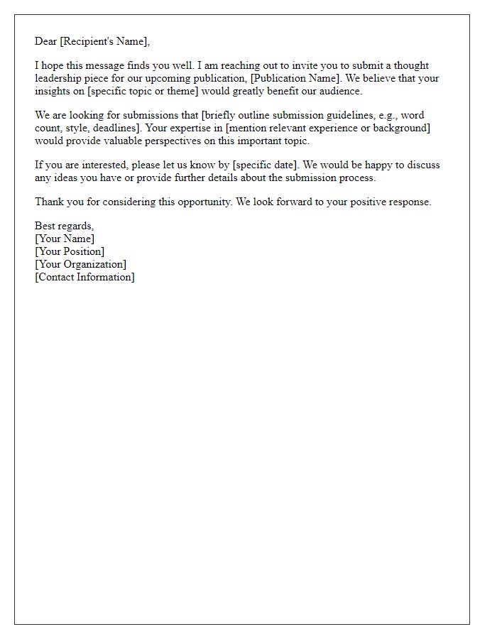 Letter template of request for thought leadership piece submission