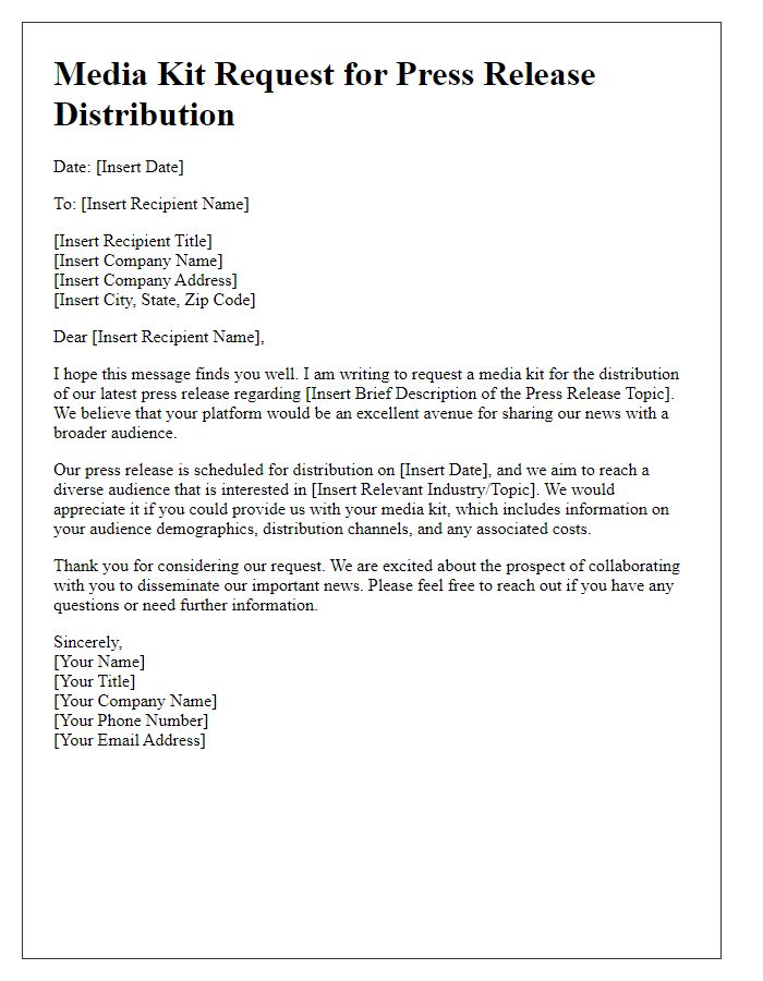 Letter template of media kit request for press release distribution