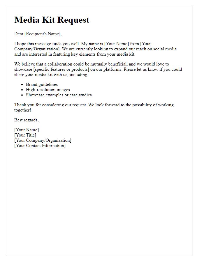 Letter template of media kit request for social media features