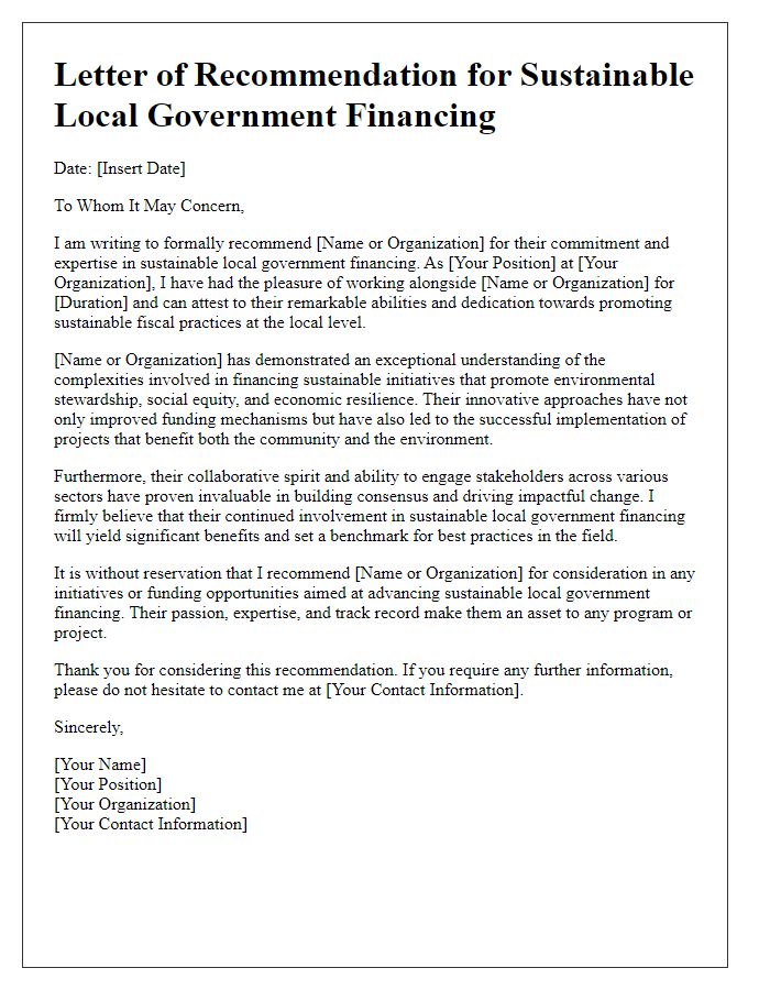 Letter template of recommendation for sustainable local government financing