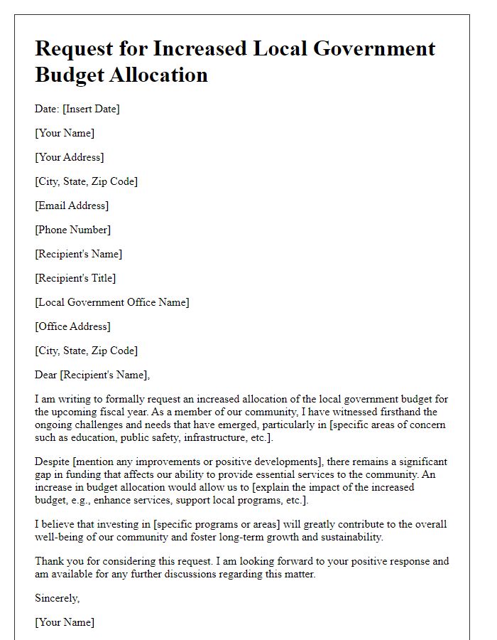 Letter template of request for increased local government budget allocation