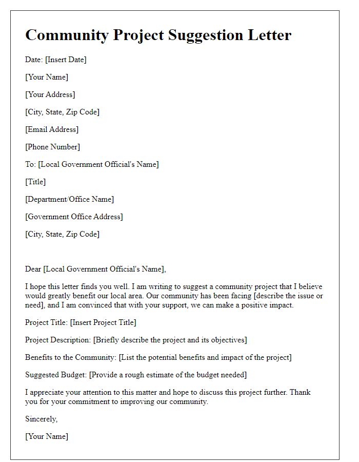 Letter template of suggestion for community projects in local government budgeting