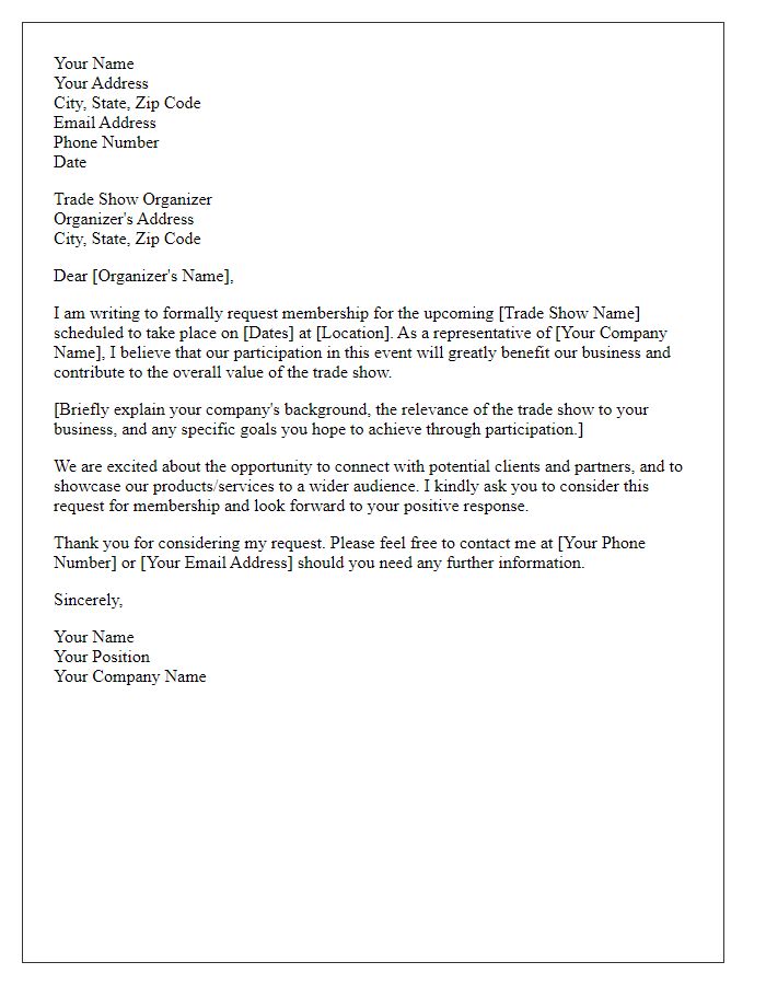 Letter template of formal request for trade show membership