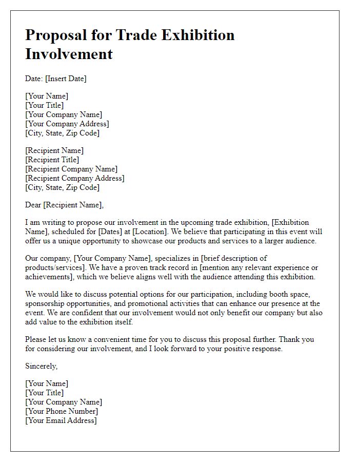 Letter template of proposal for trade exhibition involvement