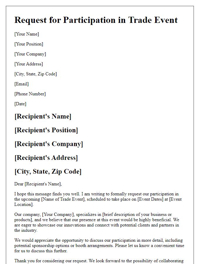 Letter template of request for participation in trade event