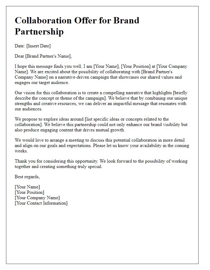 Letter template of narrative collaboration offer for brand partners