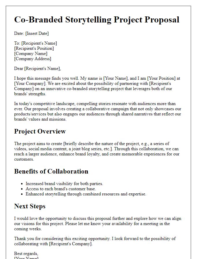 Letter template of pitch for co-branded storytelling project