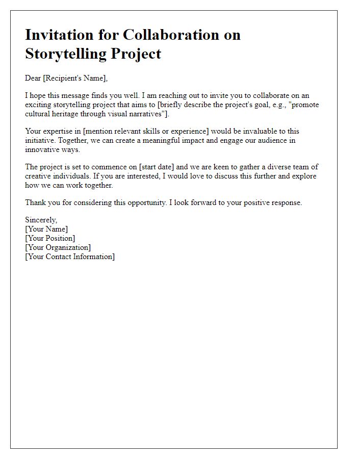 Letter template of storytelling project collaboration invitation