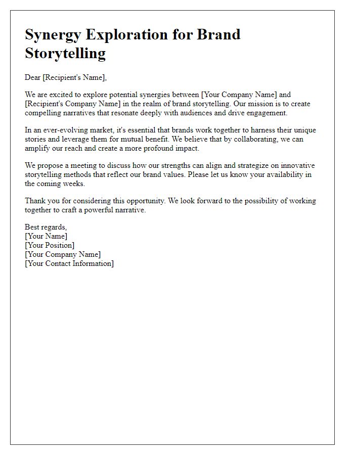 Letter template of synergy exploration for brand storytelling