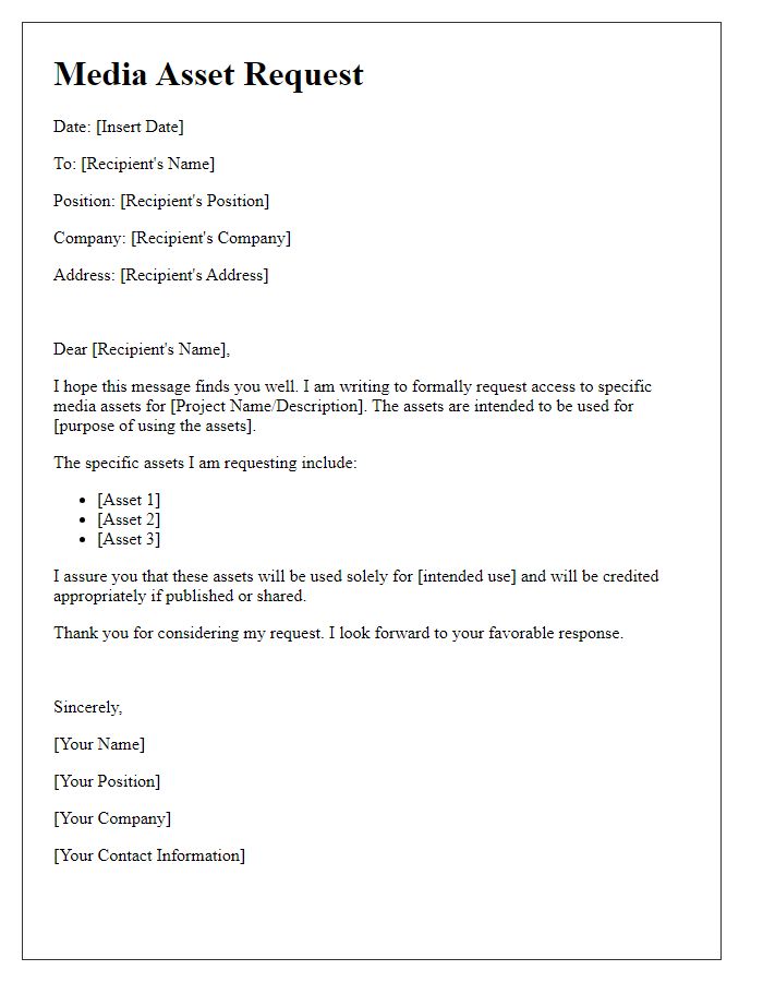 Letter template of media asset request