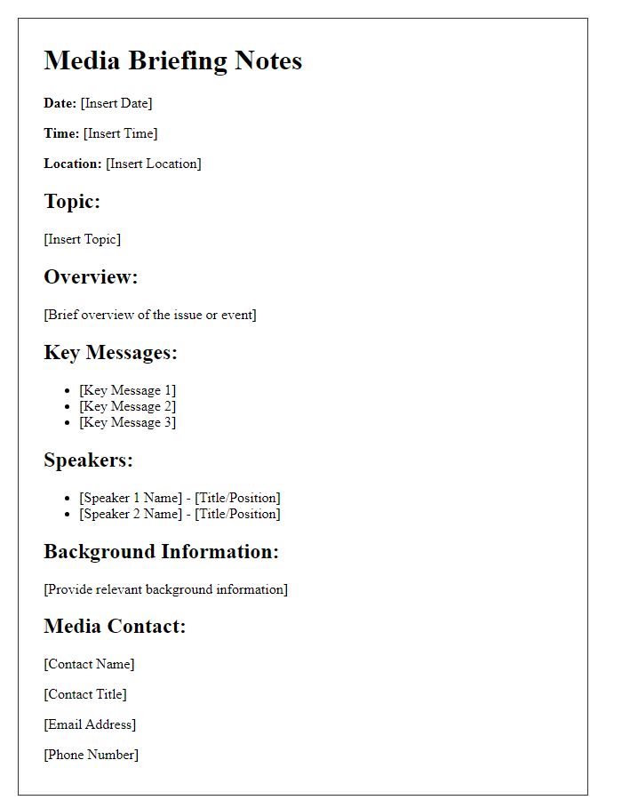 Letter template of media briefing notes