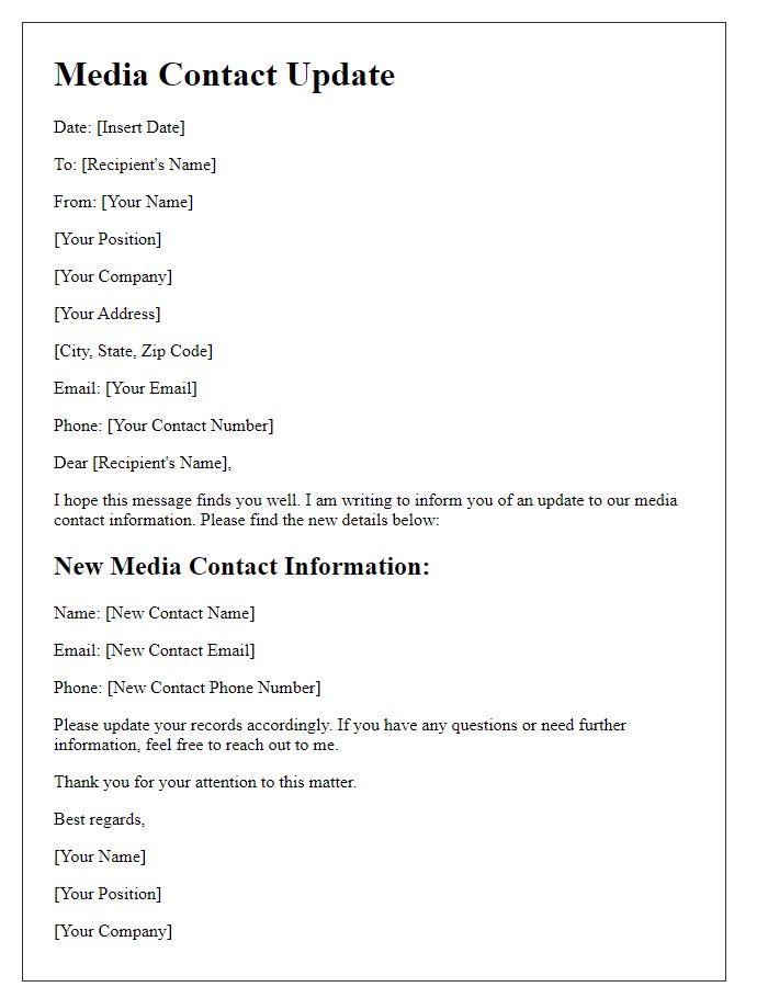 Letter template of media contact update