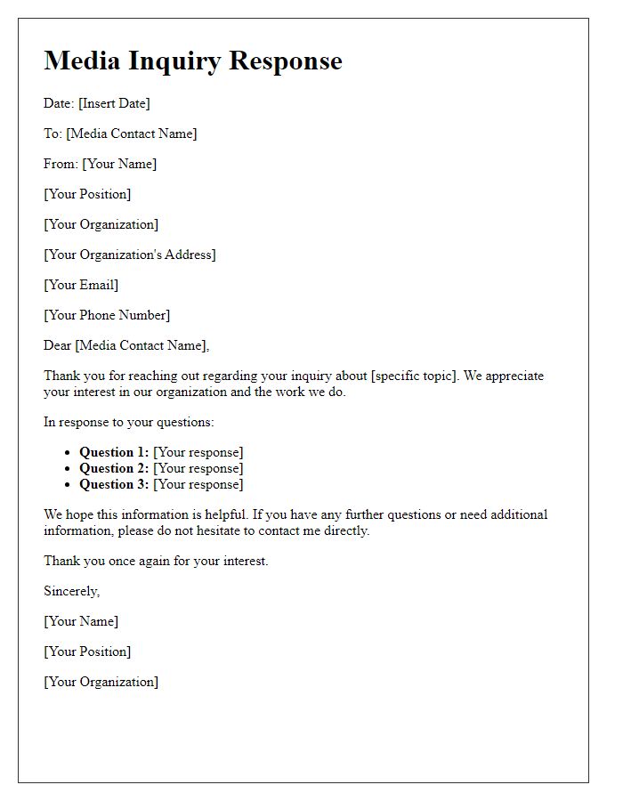 Letter template of media inquiry response