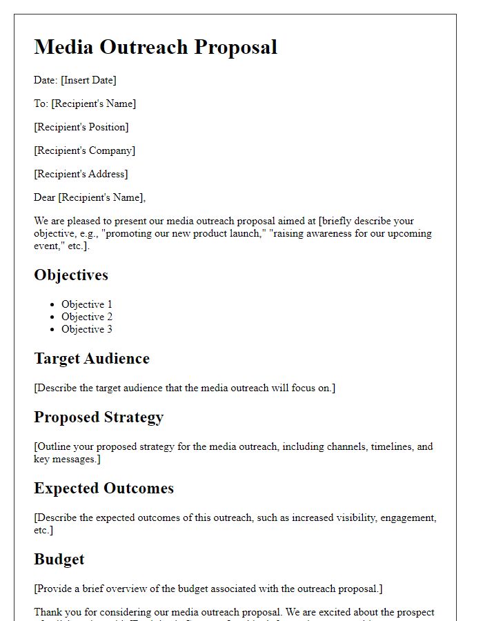 Letter template of media outreach proposal