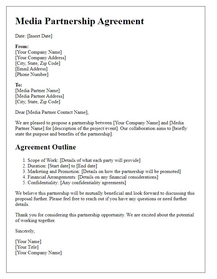 Letter template of media partnership agreement