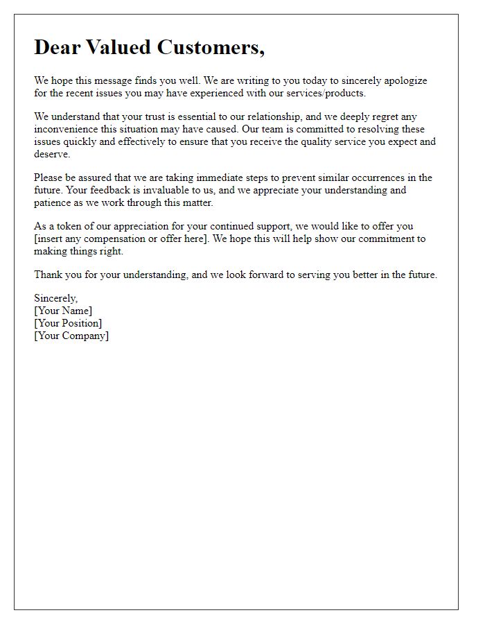 Letter template of sincere public apology to customers.