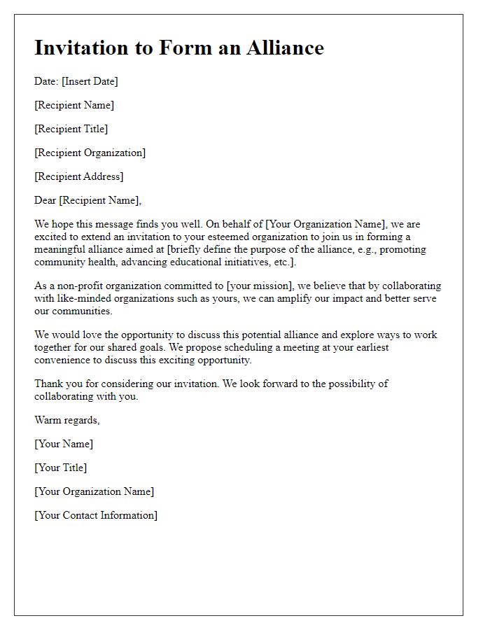 Letter template of alliance invitation for non-profit organizations