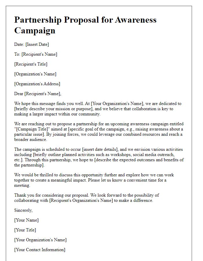 Letter template of awareness campaign partnership for non-profits