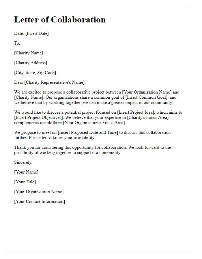 Letter template of community project collaboration for charities