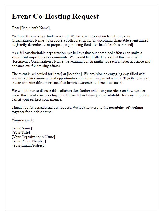 Letter template of event co-hosting request for charitable organizations