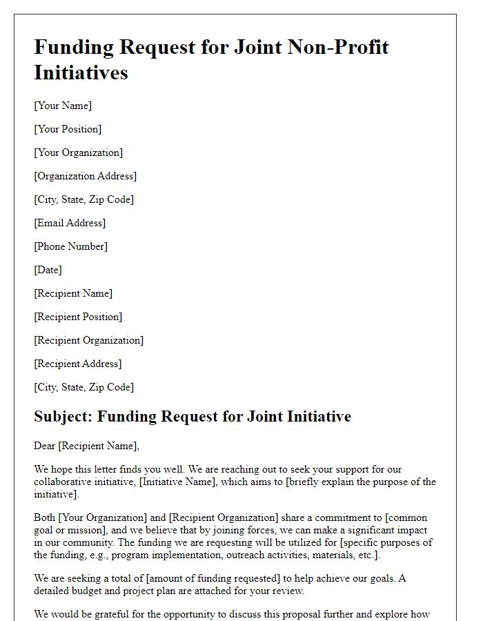 Letter template of funding request for joint non-profit initiatives