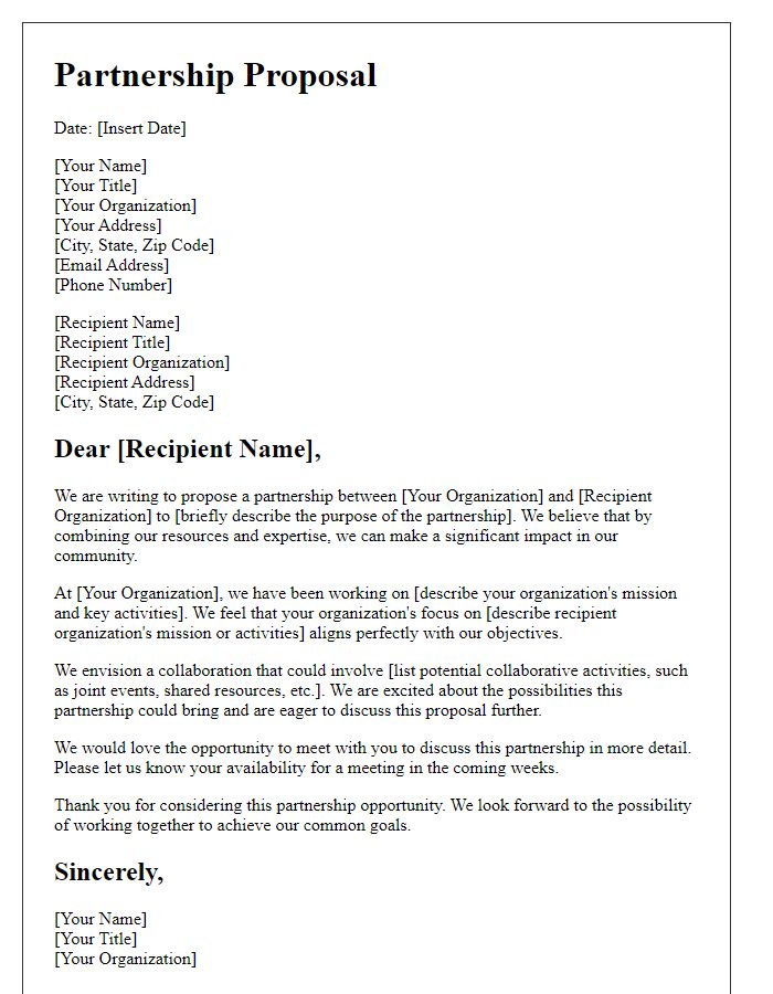 Letter template of partnership proposal for non-profit collaboration