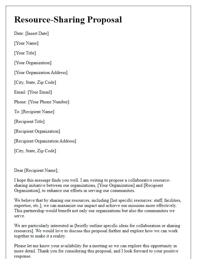 Letter template of resource-sharing proposal for non-profits