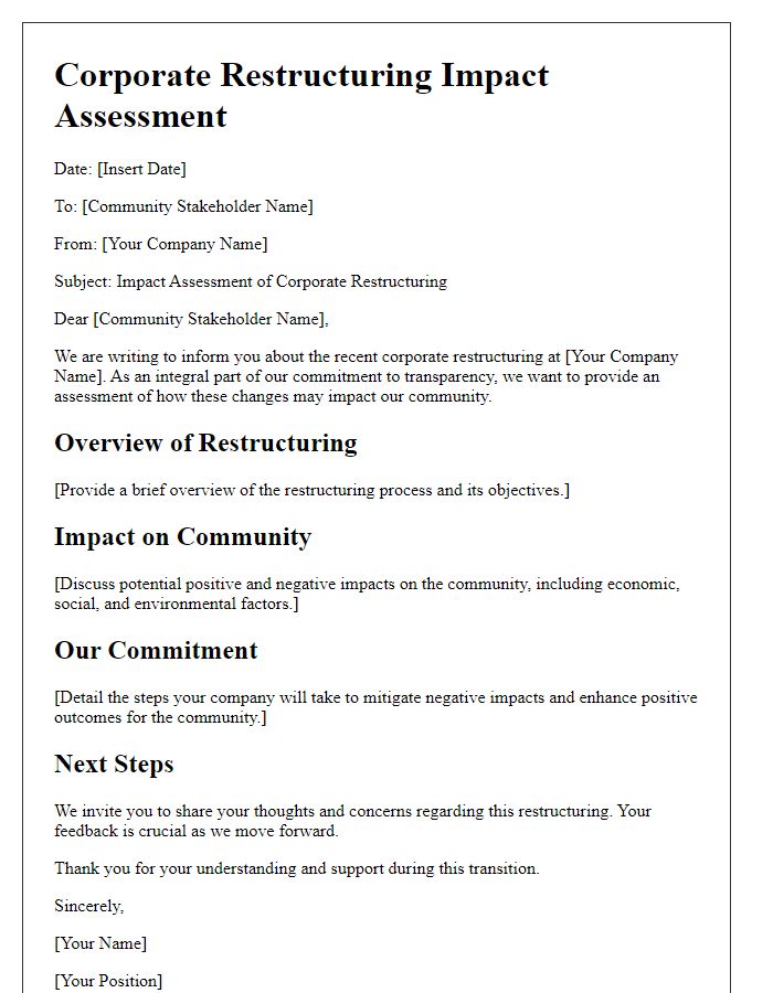 Letter template of corporate restructuring impact assessment for the community