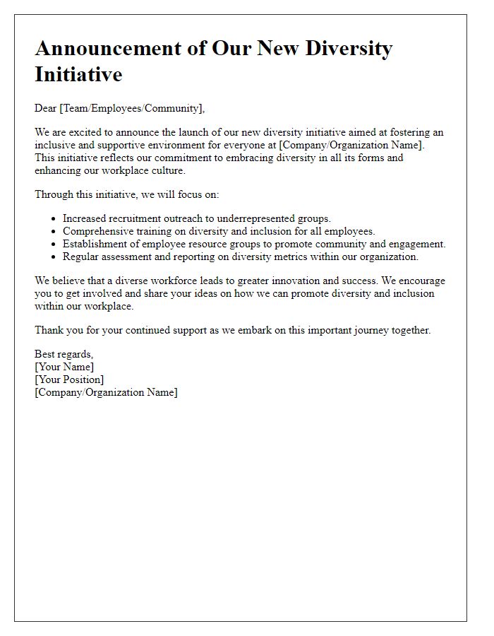 Letter template of diversity initiative announcement.