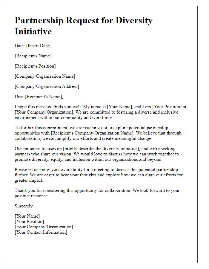 Letter template of diversity initiative partnership request.