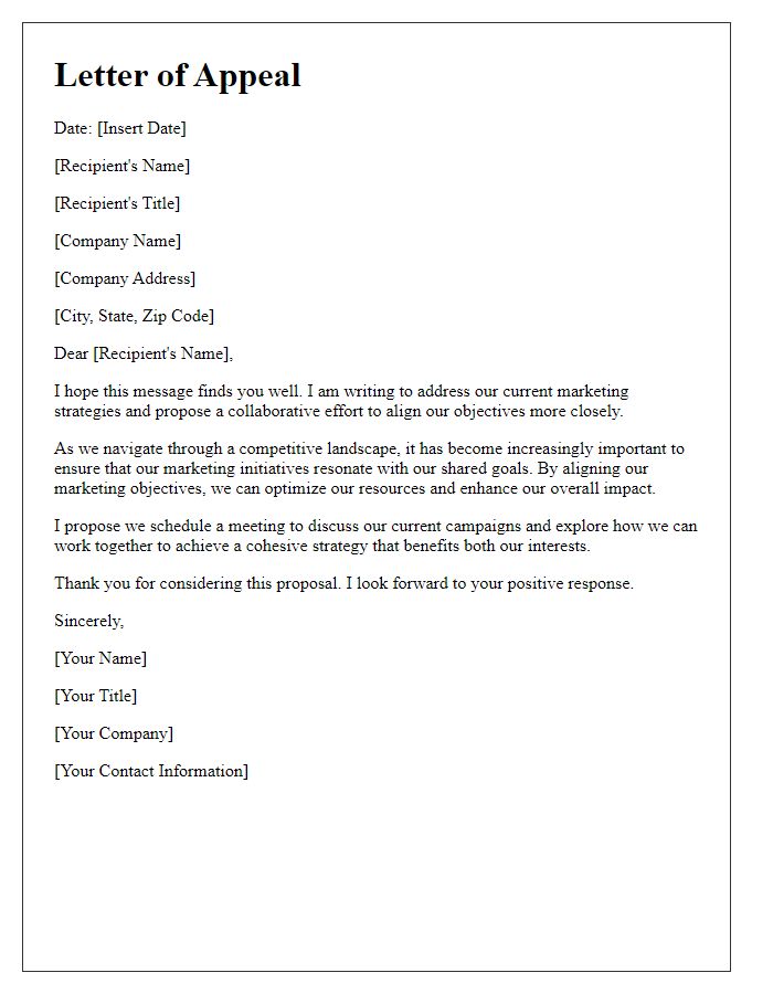 Letter template of appeal for aligned marketing objectives