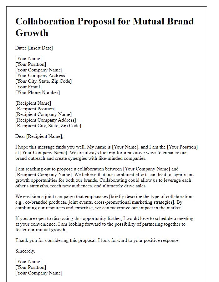 Letter template of collaboration proposal for mutual brand growth