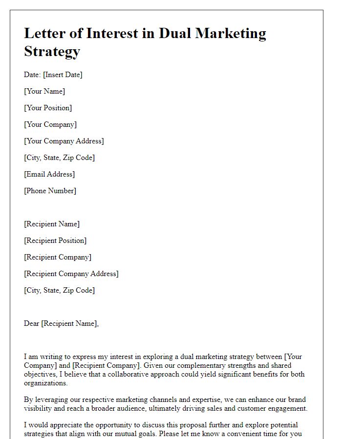 Letter template of interest in dual marketing strategy