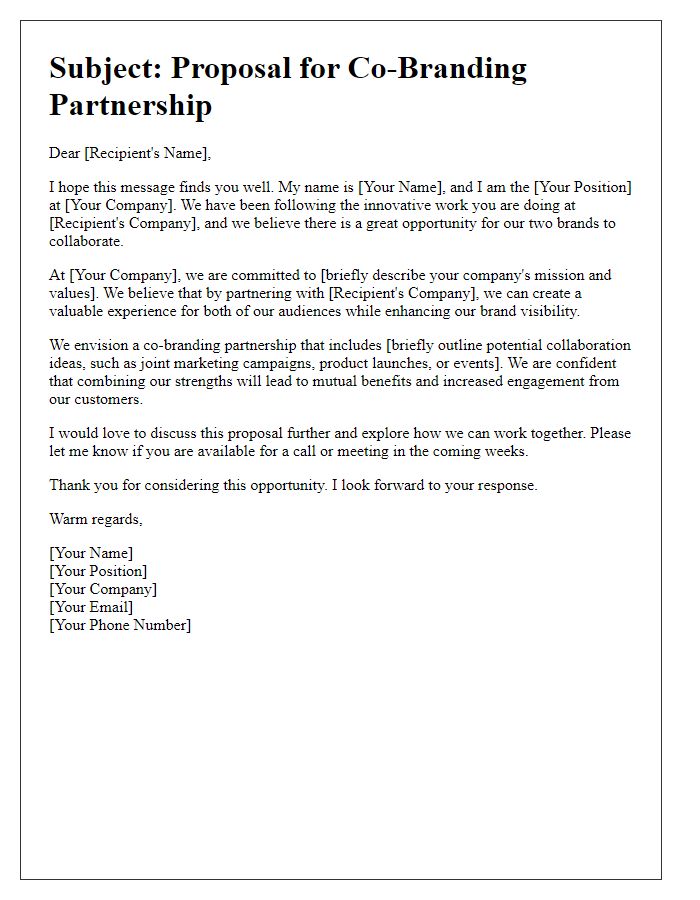 Letter template of outreach for co-branding partnership