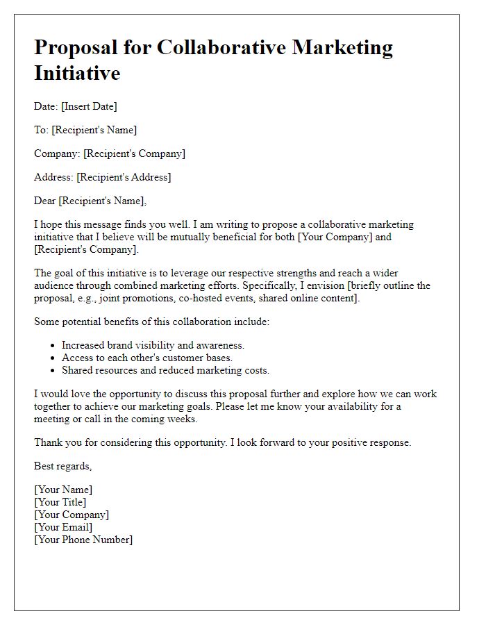 Letter template of proposal for collaborative marketing initiative