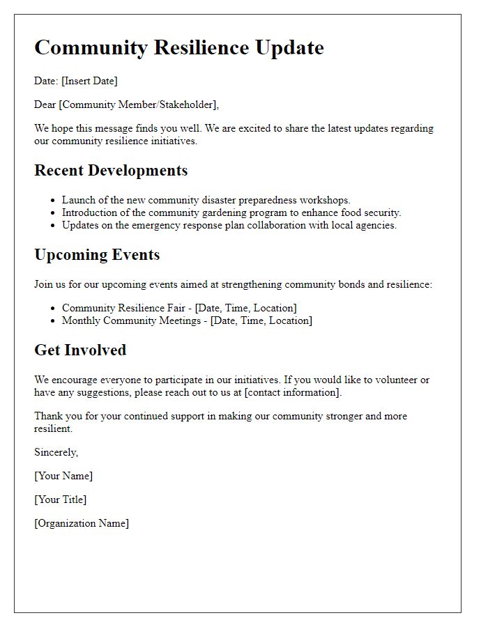 Letter template of community resilience update