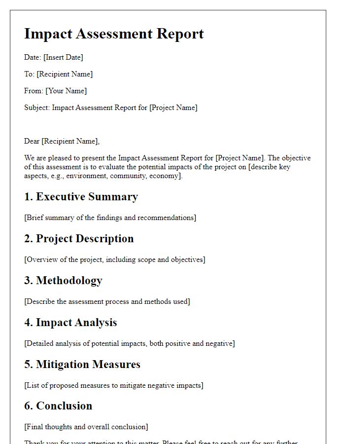 Letter template of impact assessment report