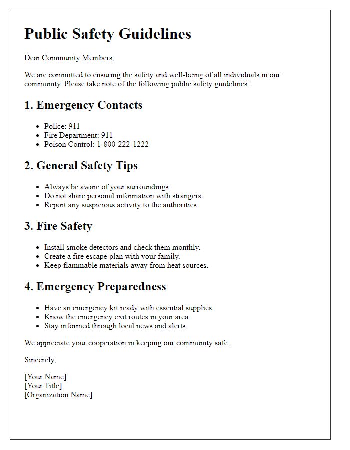 Letter template of public safety guidelines