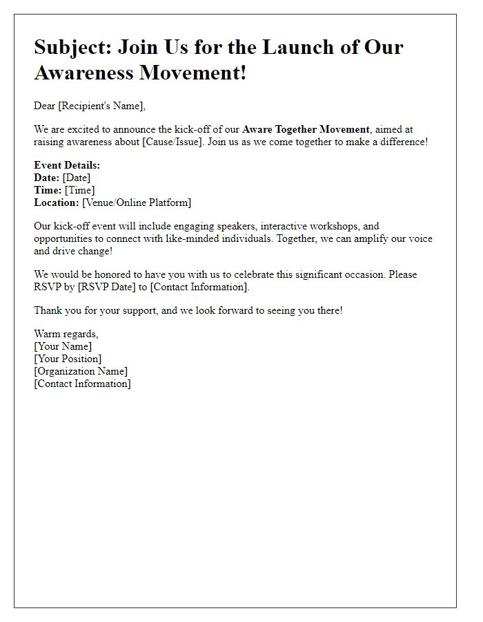 Letter template of awareness movement kick-off