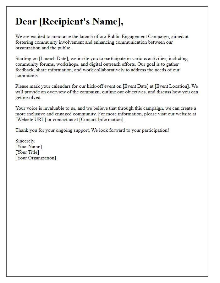 Letter template of public engagement campaign rollout