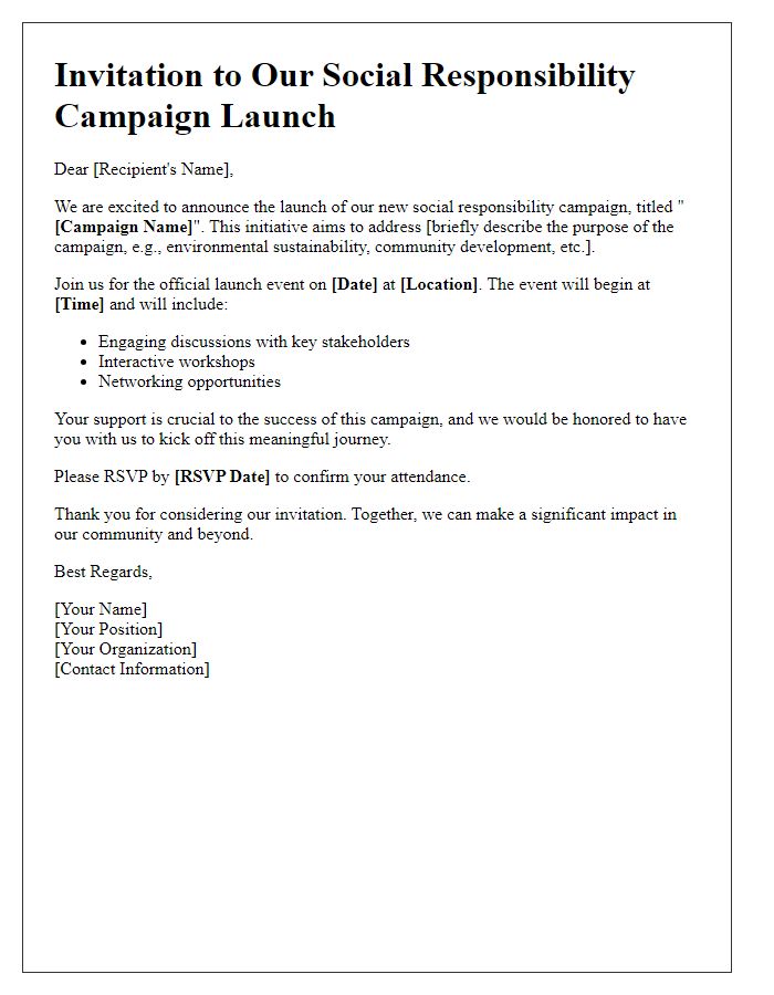 Letter template of social responsibility campaign launch