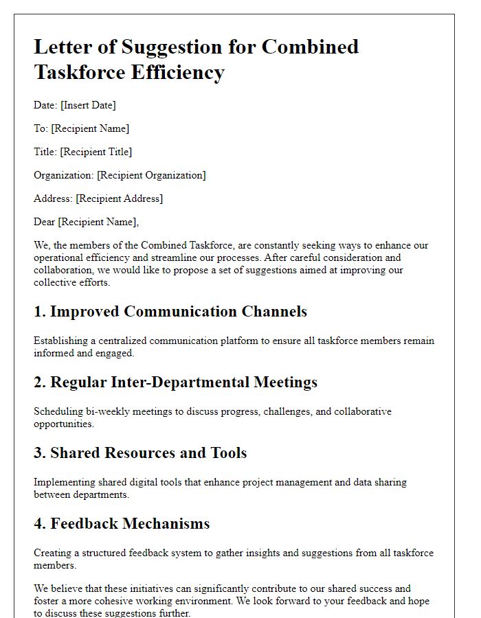 Letter template of combined taskforce suggestion for efficiency